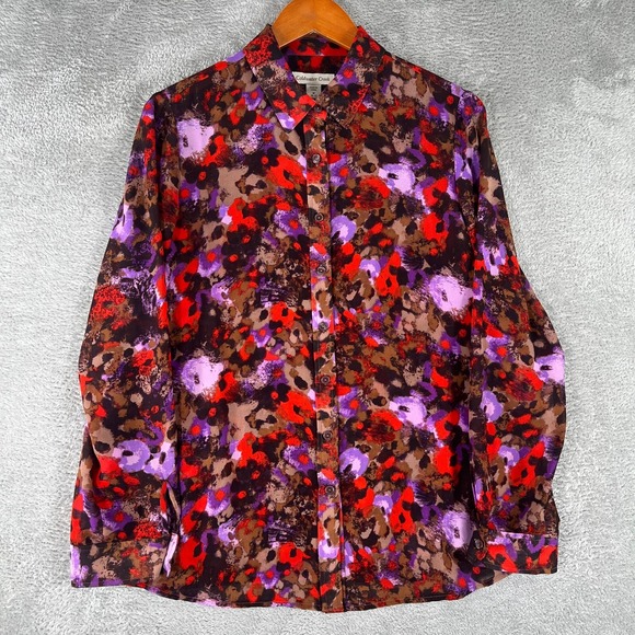 Coldwater Creek Button‎ Shirt Womens Medium Floral Print Red Purple Blouse - Picture 1 of 8